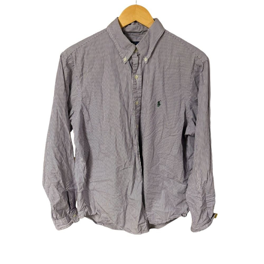 Ralph Lauren mens size large long sleeve button down shirt, purple/white stripes